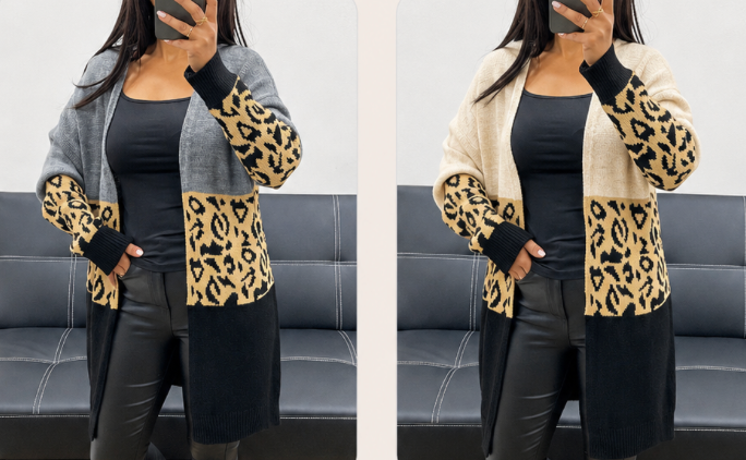 Long gilet leopard