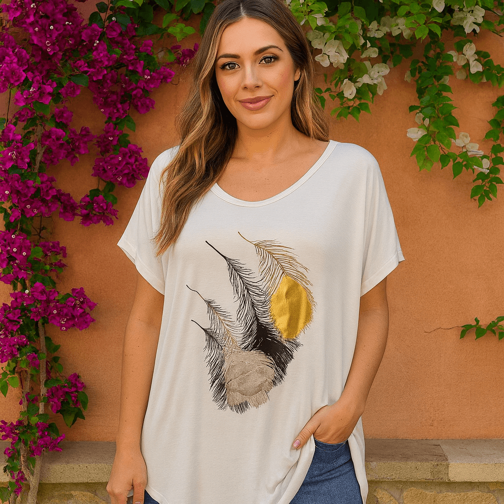 Tee-shirt long "plumes"