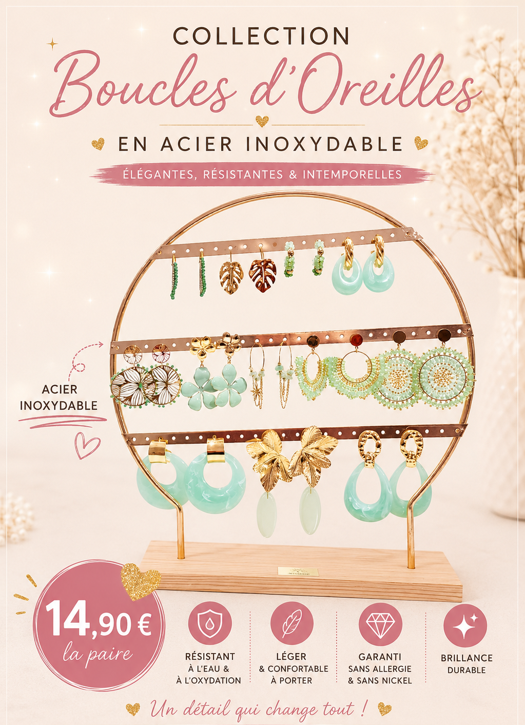 Boucles d'oreilles (menthe) - acier inoxydable