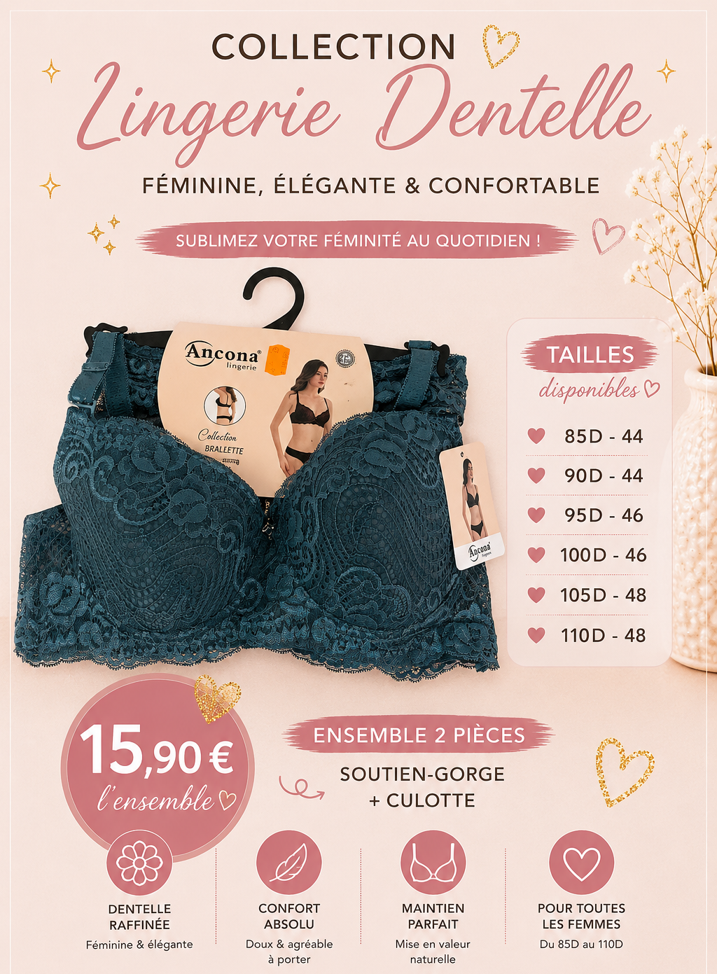 Ensemble sous vêtements - Bleu petrol