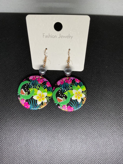 Boucles d'oreille ronde floral