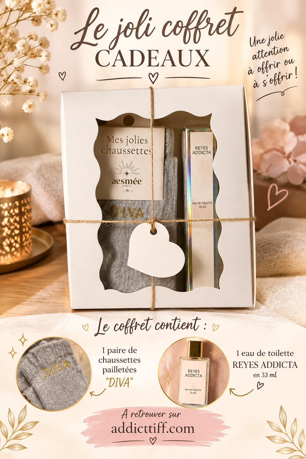 Coffret chaussettes diva + eau de toilette reyes adicta